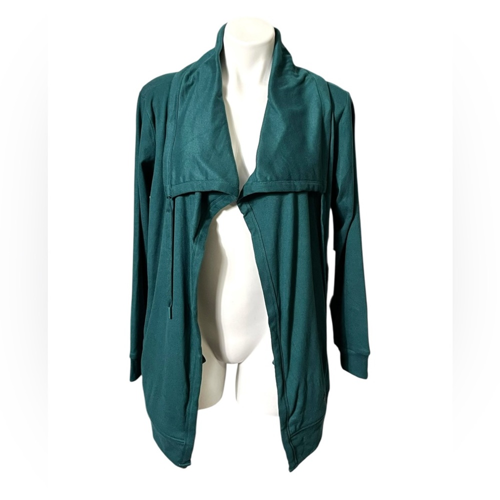 BearPaw Outdoors Tie Neck Teal Draped Fleece Cardigan Size Medium